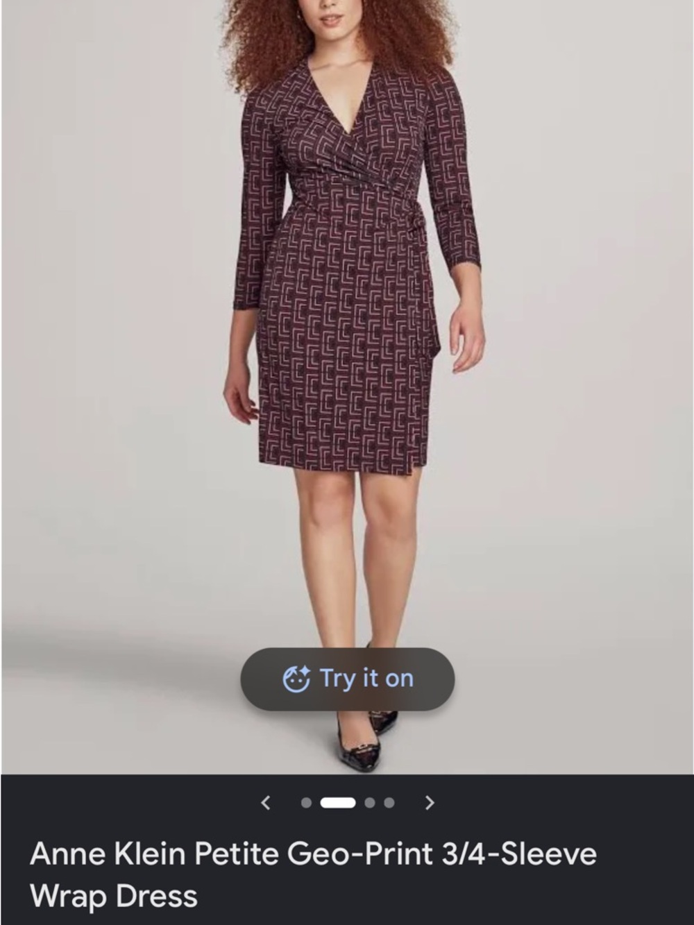 Women’s Burgundy Patterned Faux Wrap Long Sleeve Dress